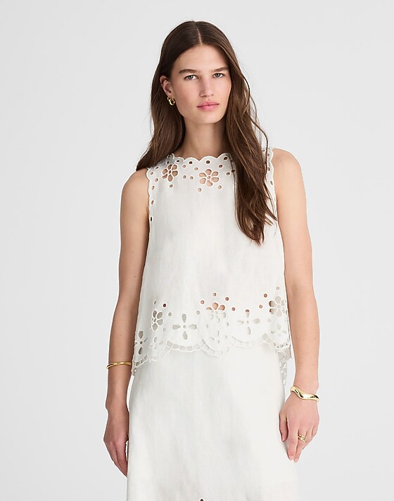 madewell Embroidered Eyelet High-Low Tank salt