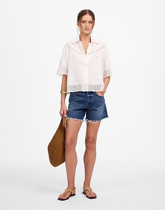 Madewell Embroidered Lace Button-Up Shirt White