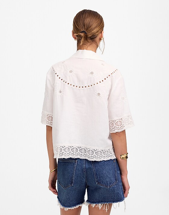 Madewell Embroidered Lace Button-Up Shirt White