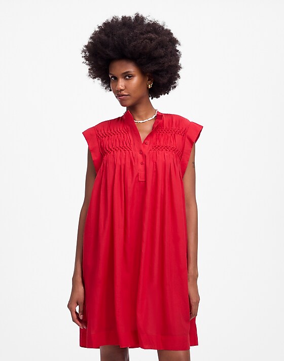 Madewell Embroidered Pleated Mini Dress Watermelon