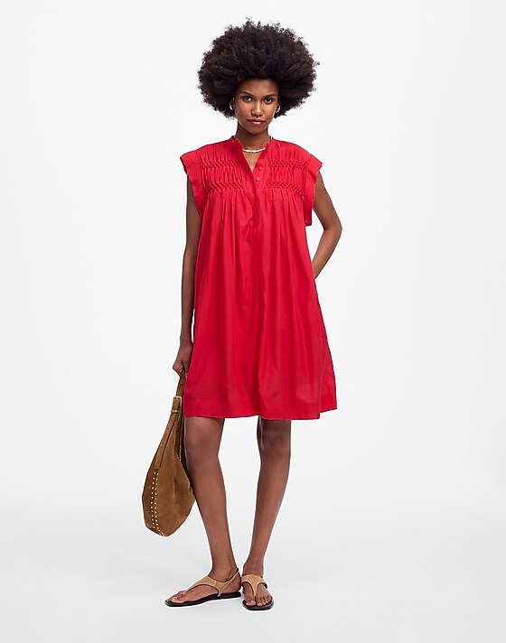 madewell Embroidered Pleated Mini Dress watermelon