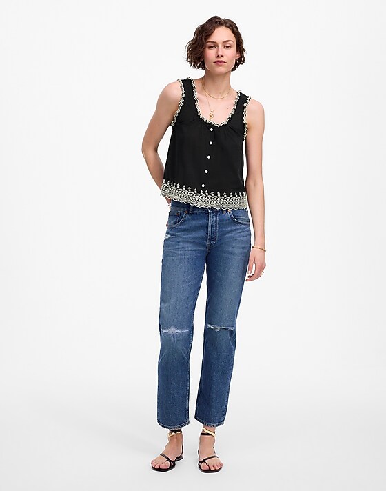 Madewell Embroidered Scalloped Tank Jet Black