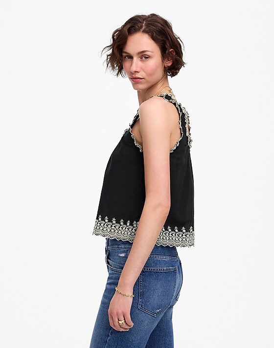 Madewell Embroidered Scalloped Tank Jet Black
