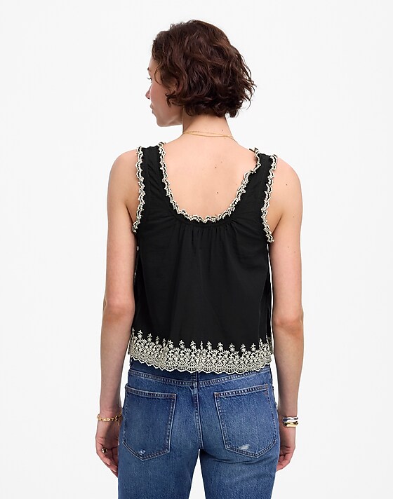 Madewell Embroidered Scalloped Tank Jet Black