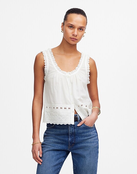madewell Embroidered Scalloped Tank white