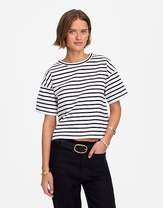 Madewell Everyday Boxy Crop Tee In Stripe White