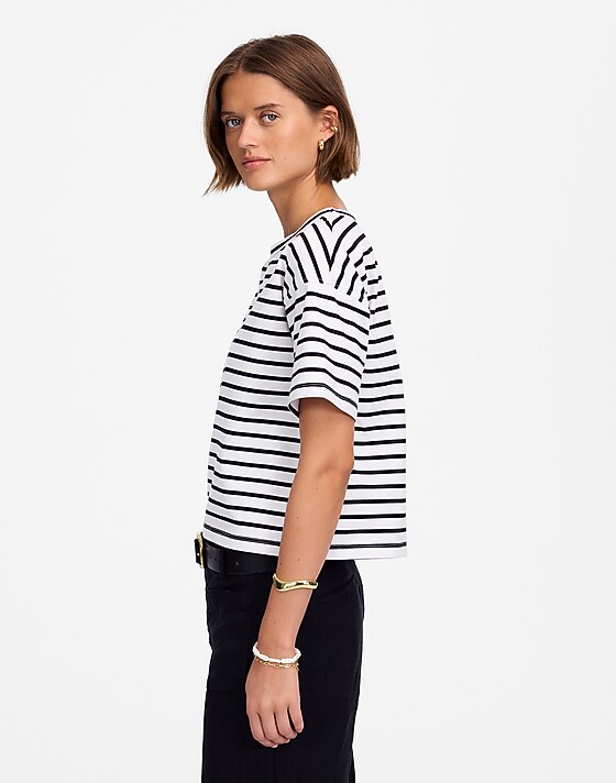 Madewell Everyday Boxy Crop Tee In Stripe White