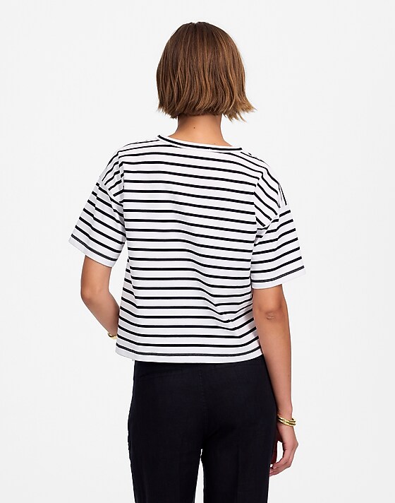 Madewell Everyday Boxy Crop Tee In Stripe White