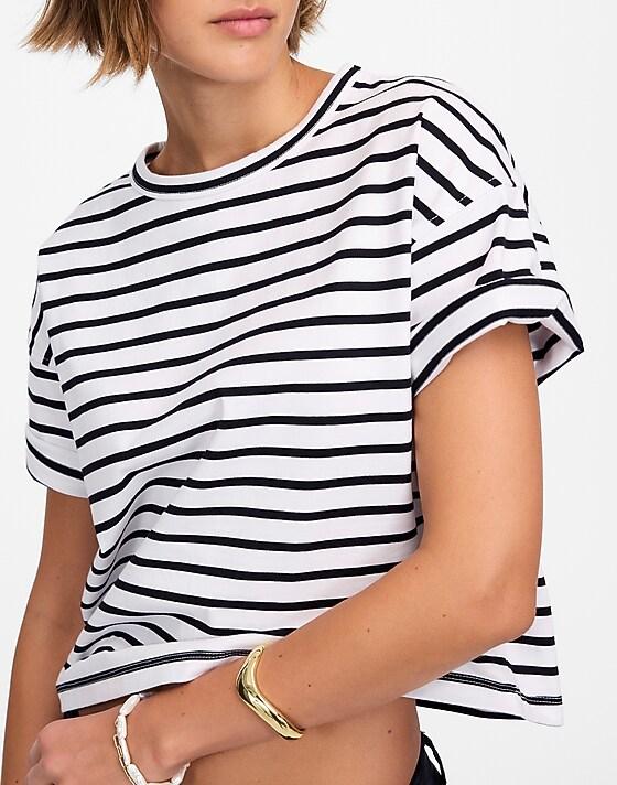 madewell Everyday Boxy Crop Tee in Stripe white