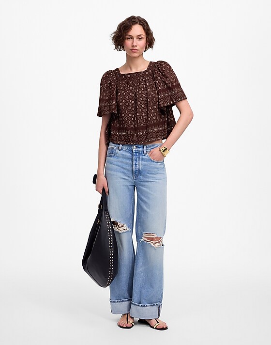 Madewell Flutter-Sleeve Top Dusty Plum
