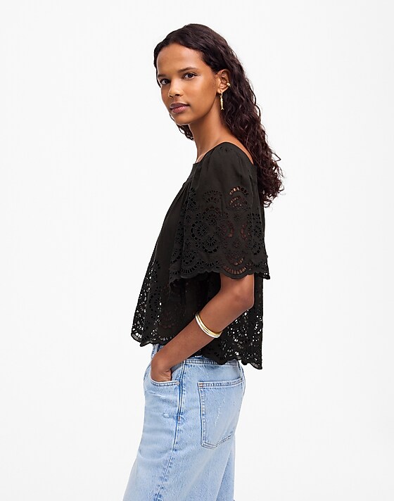Madewell Flutter-Sleeve Top Jet Black