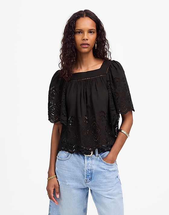 madewell Flutter-Sleeve Top jet black