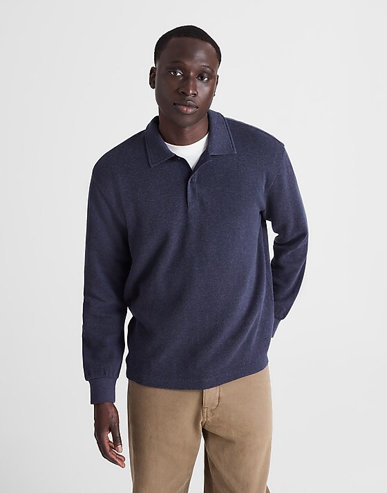 Madewell French Rib Knit Polo Heather Navy