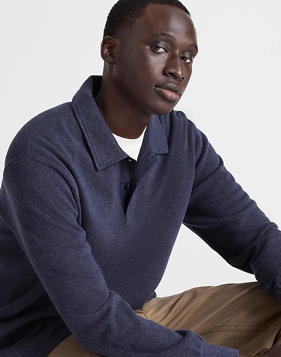 madewell French Rib Knit Polo heather navy