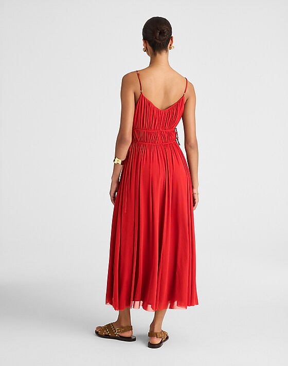 Madewell Gathered V-Neck Midi Dress Cherry Red