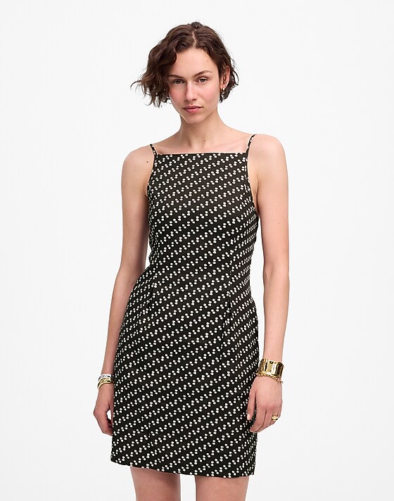 Madewell High-Neck Mini Dress In Dot Soft Charcoal