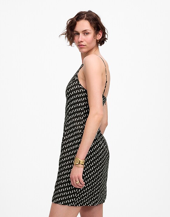 Madewell High-Neck Mini Dress In Dot Soft Charcoal