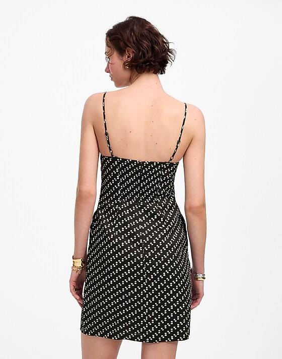 Madewell High-Neck Mini Dress In Dot Soft Charcoal