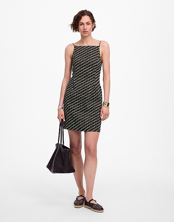 madewell High-Neck Mini Dress in Dot soft charcoal