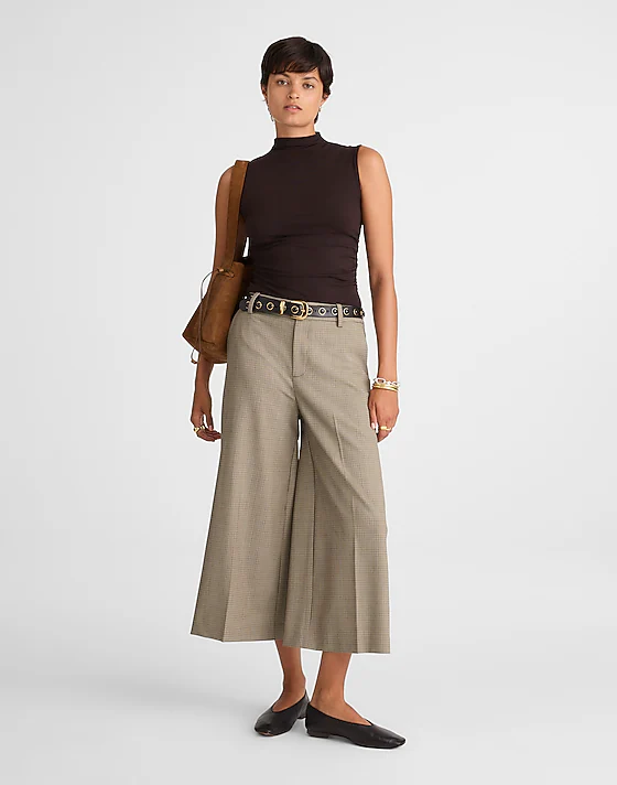 madewell High-Rise Culotte in Wool Blend tan plaid