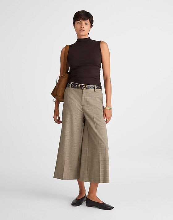 madewell High-Rise Culotte in Wool Blend tan plaid