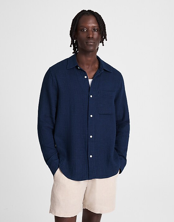 madewell Indigo-Dyed Button-Up Shirt dark indigo