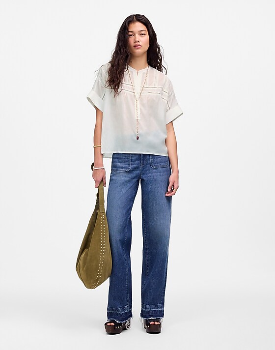 Madewell Lace-Inset Pintucked Henley Top White