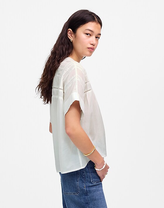 Madewell Lace-Inset Pintucked Henley Top White