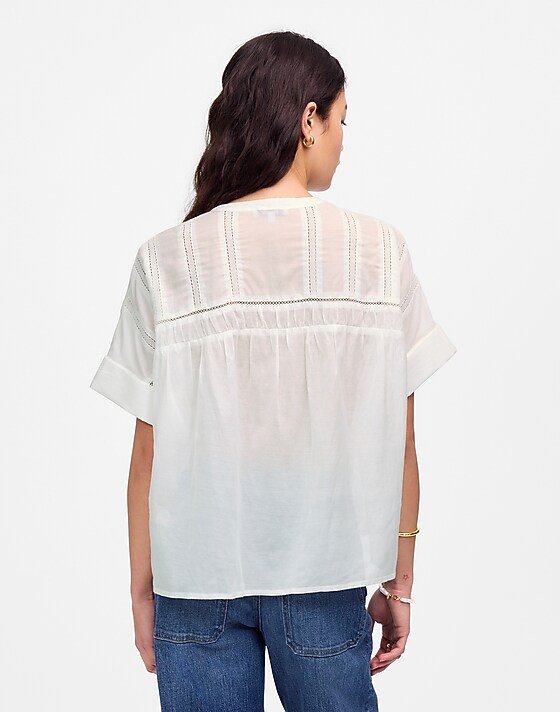 Madewell Lace-Inset Pintucked Henley Top White