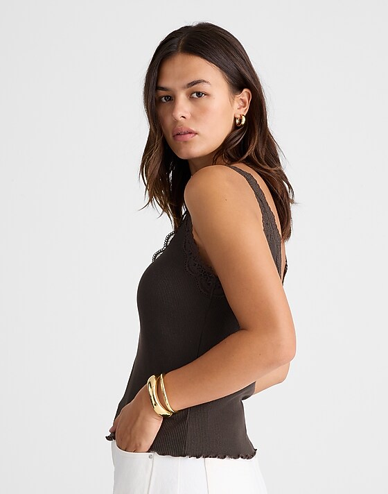 Madewell Lace-Trim V-Neck Tank Molasses