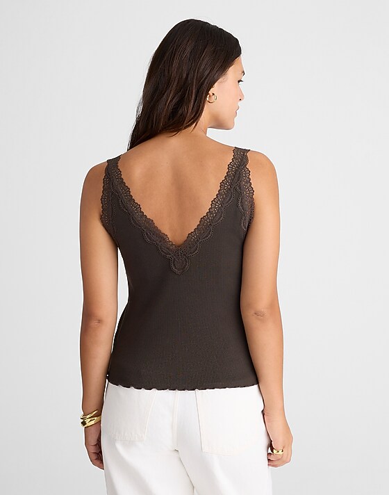 Madewell Lace-Trim V-Neck Tank Molasses