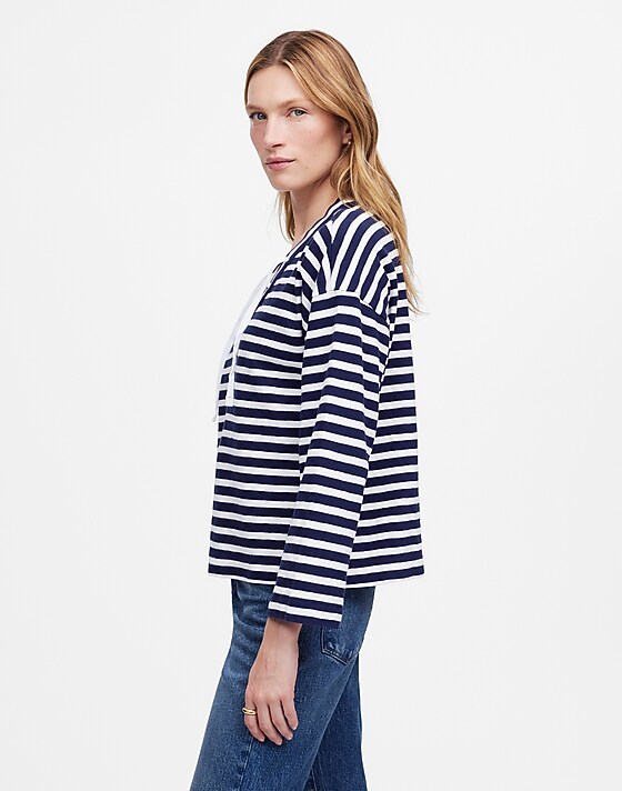 Madewell Lace-Up Long-Sleeve Tee In Stripe Navy
