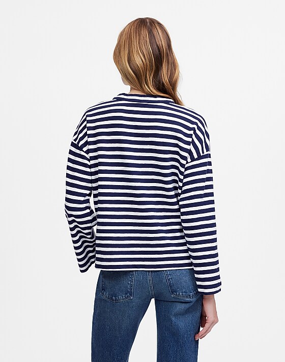 Madewell Lace-Up Long-Sleeve Tee In Stripe Navy
