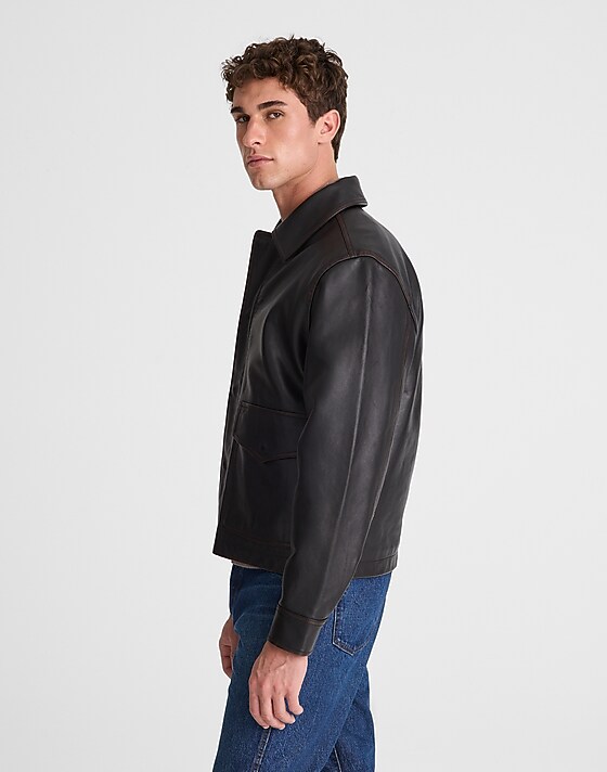Madewell Leather Flight Jacket Dark Black