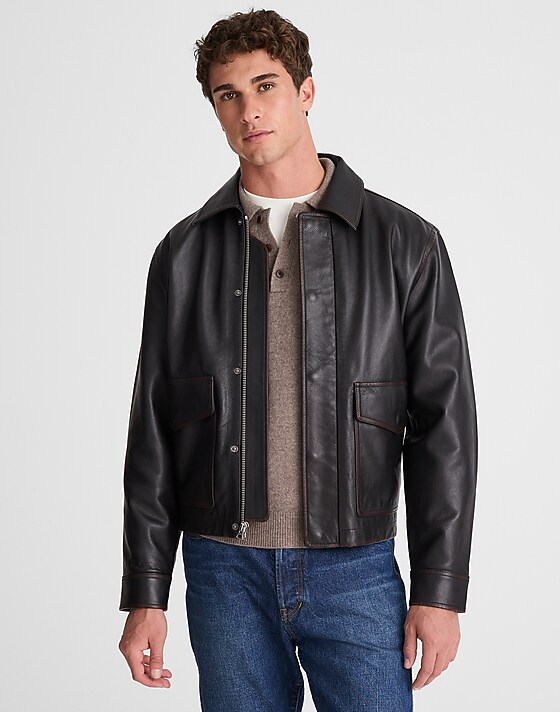 madewell Leather Flight Jacket dark black