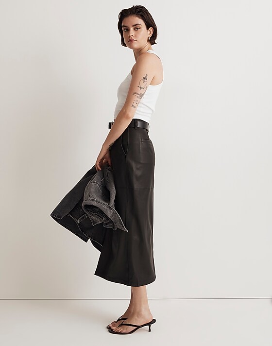 Madewell Leather Midi Skirt True Black