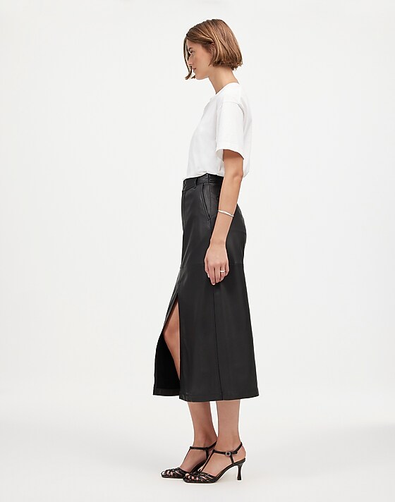 Madewell Leather Midi Skirt True Black