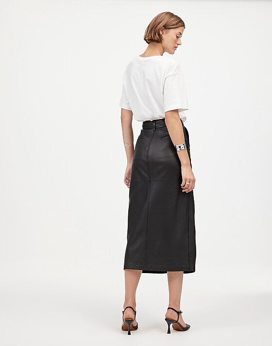 Madewell Leather Midi Skirt True Black