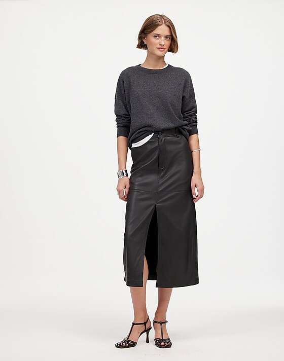 madewell Leather Midi Skirt true black