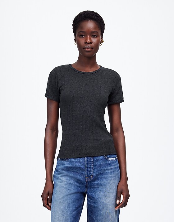 madewell LESET Pointelle Slim-Fit Tee grey melange