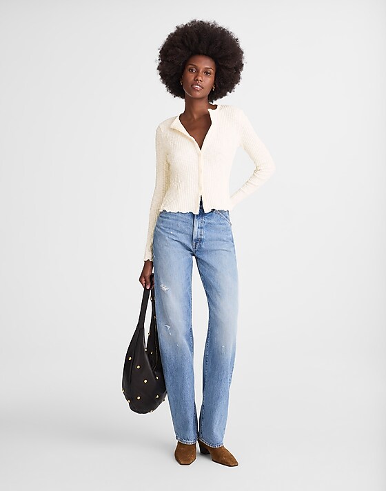 Madewell Lettuce-Hem Ribbed Cardigan Vintage Ivory
