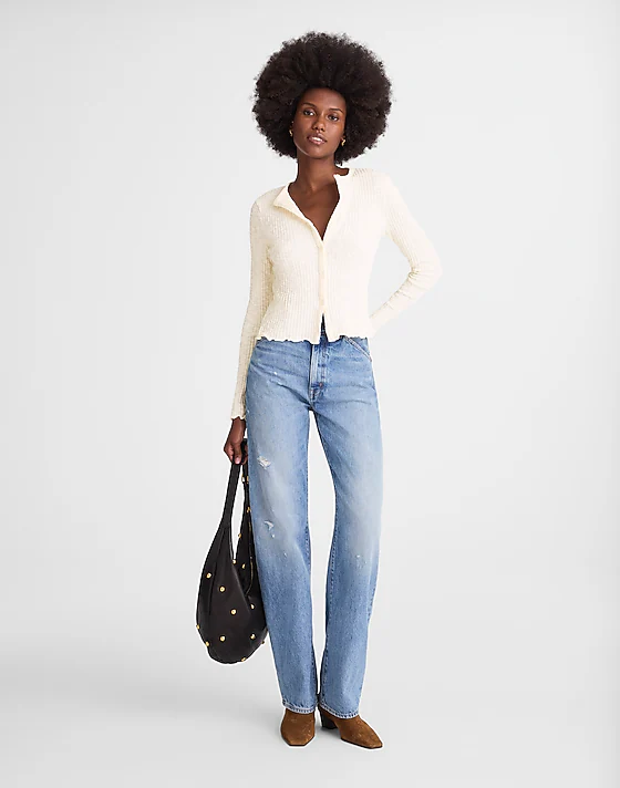 Madewell Lettuce-Hem Ribbed Cardigan Vintage Ivory