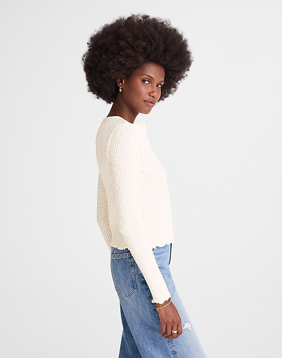 Madewell Lettuce-Hem Ribbed Cardigan Vintage Ivory