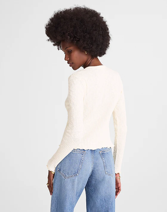 Madewell Lettuce-Hem Ribbed Cardigan Vintage Ivory