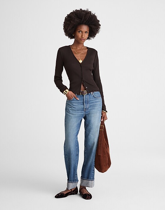 Madewell Lettuce-Hem V-Neck Cardigan Molasses