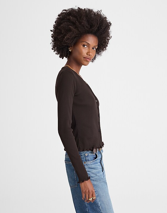 Madewell Lettuce-Hem V-Neck Cardigan Molasses