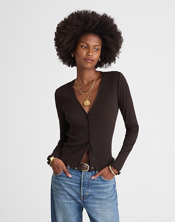 madewell Lettuce-Hem V-Neck Cardigan molasses