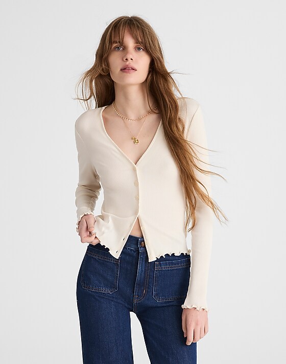Madewell Lettuce-Hem V-Neck Cardigan Vintage Ivory