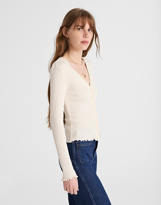 Madewell Lettuce-Hem V-Neck Cardigan Vintage Ivory