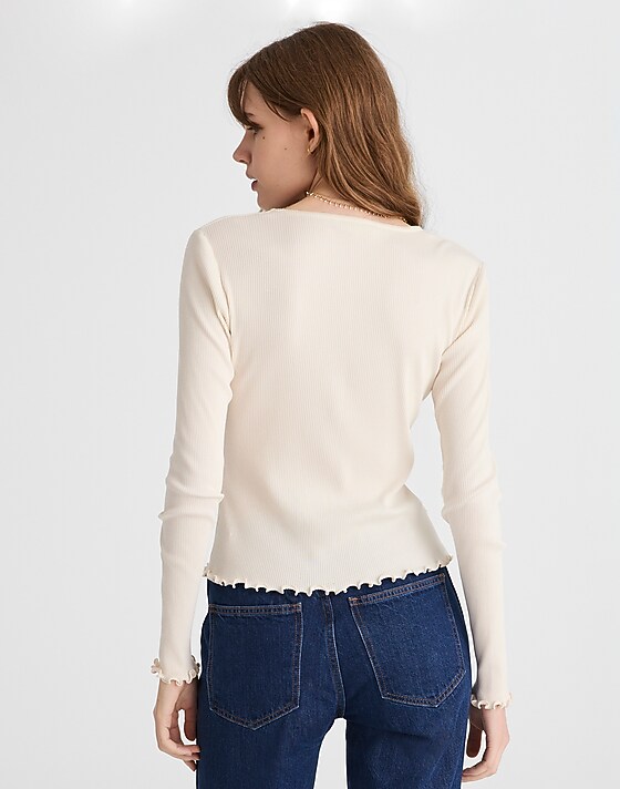 Madewell Lettuce-Hem V-Neck Cardigan Vintage Ivory